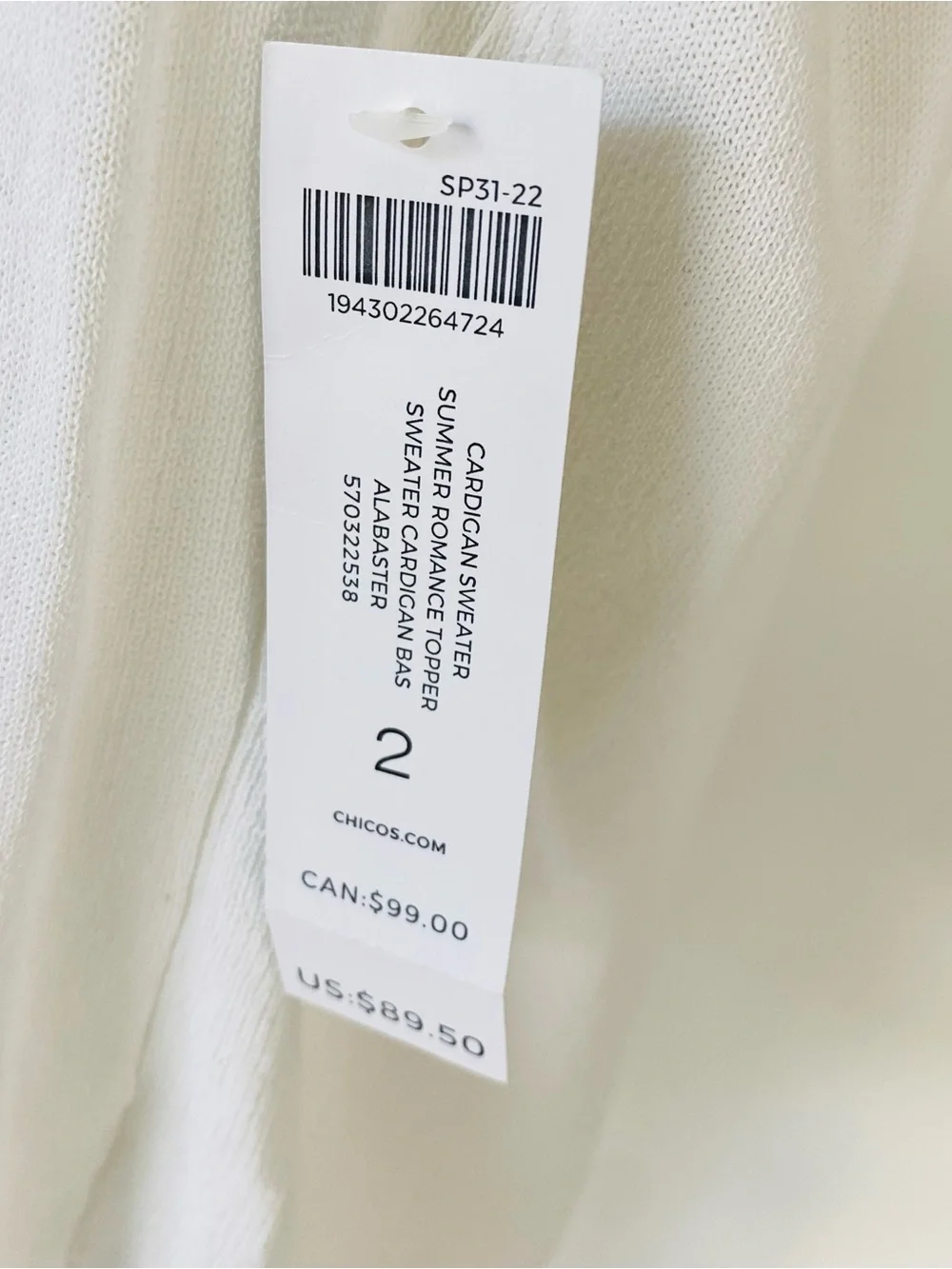 NWT CHICO'S 3/4 Sleeve Cardigan - Picture 6 of 6